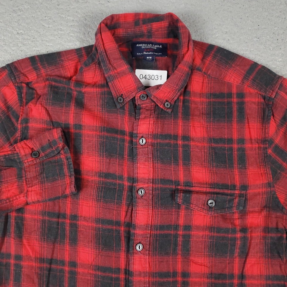 Abercrombie & Fitch Shirt Mens Medium Red Black Plaid Button Up Long Sleeve